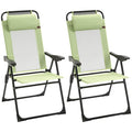 Outdoor Folding Patio Chairs Set of 2 with Adjustable Sling Back, Camping Chair with Removable Headrest for Beach, Garden