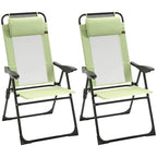Outdoor Folding Patio Chairs Set of 2 with Adjustable Sling Back, Camping Chair with Removable Headrest for Beach, Garden