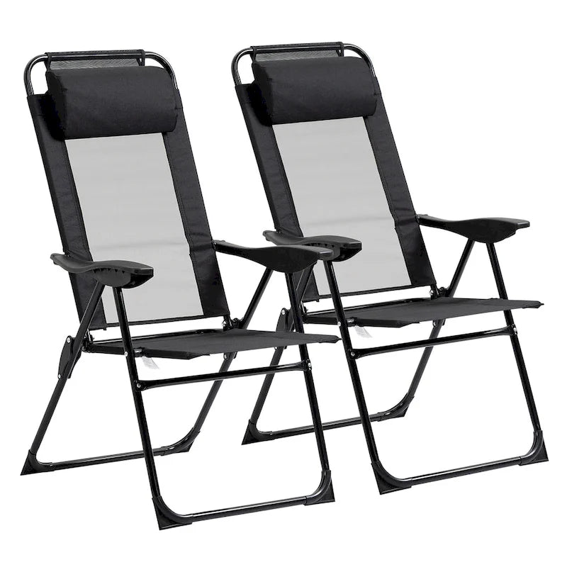 Outdoor Folding Patio Chairs Set of 2 with Adjustable Sling Back, Camping Chair with Removable Headrest for Beach, Garden