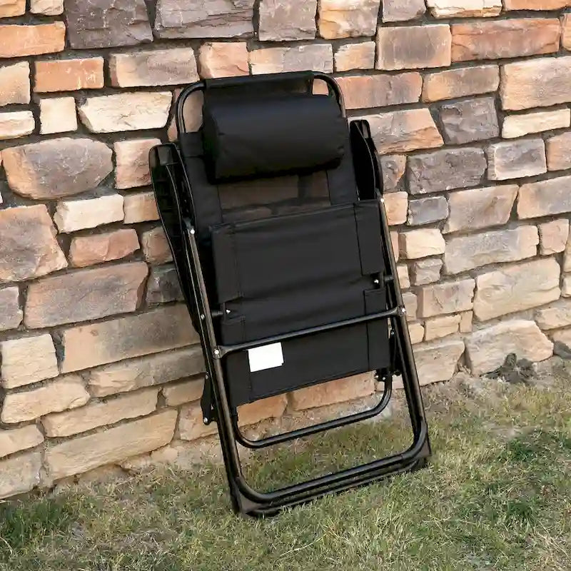 Outdoor Folding Patio Chairs Set of 2 with Adjustable Sling Back, Camping Chair with Removable Headrest for Beach, Garden