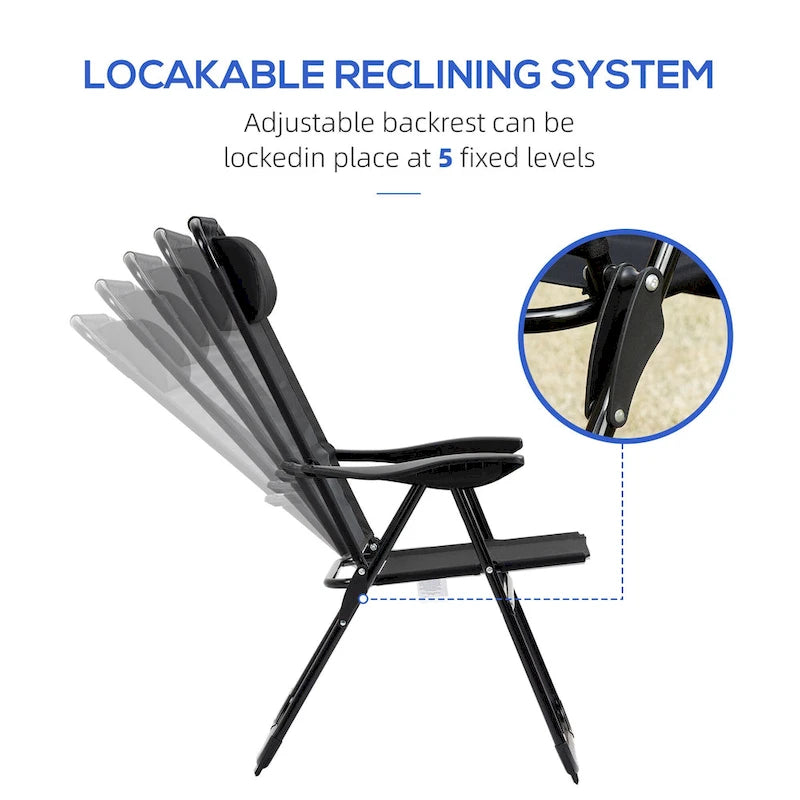 Outdoor Folding Patio Chairs Set of 2 with Adjustable Sling Back, Camping Chair with Removable Headrest for Beach, Garden