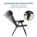 Outdoor Folding Patio Chairs Set of 2 with Adjustable Sling Back, Camping Chair with Removable Headrest for Beach, Garden