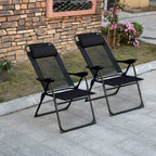 Outdoor Folding Patio Chairs Set of 2 with Adjustable Sling Back, Camping Chair with Removable Headrest for Beach, Garden
