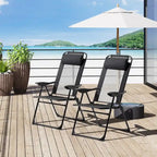 Outdoor Folding Patio Chairs Set of 2 with Adjustable Sling Back, Camping Chair with Removable Headrest for Beach, Garden