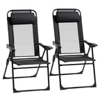 Outdoor Folding Patio Chairs Set of 2 with Adjustable Sling Back, Camping Chair with Removable Headrest for Beach, Garden