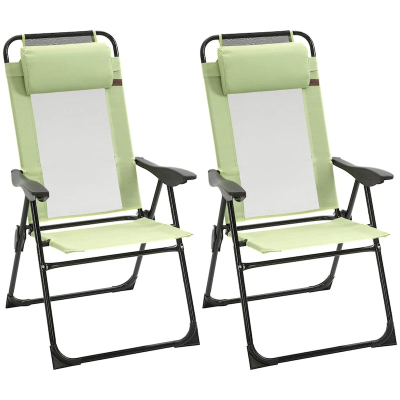 Outdoor Folding Patio Chairs Set of 2 with Adjustable Sling Back, Camping Chair with Removable Headrest for Beach, Garden
