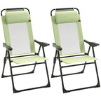 Outdoor Folding Patio Chairs Set of 2 with Adjustable Sling Back, Camping Chair with Removable Headrest for Beach, Garden