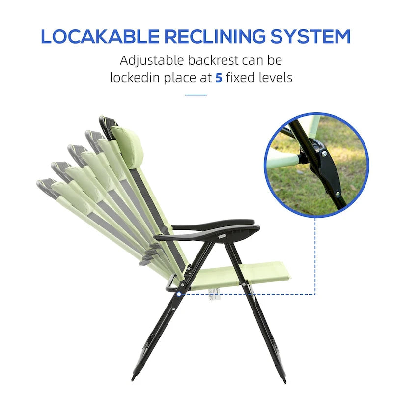 Outdoor Folding Patio Chairs Set of 2 with Adjustable Sling Back, Camping Chair with Removable Headrest for Beach, Garden