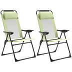 Outdoor Folding Patio Chairs Set of 2 with Adjustable Sling Back, Camping Chair with Removable Headrest for Beach, Garden