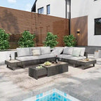 6-Piece Diamond Weave Patio Sectional Furniture Set with Extendable Coffee Table with Ice Bucket