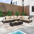 6-Piece Diamond Weave Patio Sectional Furniture Set with Extendable Coffee Table with Ice Bucket