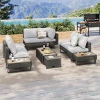 6-Piece Diamond Weave Patio Sectional Furniture Set with Extendable Coffee Table with Ice Bucket