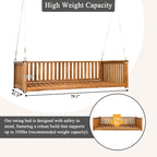 Patio Minimalist Twin Size Garden Swing Bed Wood Porch Swing with Ropes for Backyard, Safe Sloped Design