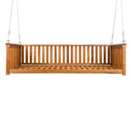 Patio Minimalist Twin Size Garden Swing Bed Wood Porch Swing with Ropes for Backyard, Safe Sloped Design