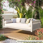 Patio Minimalist Twin Size Garden Swing Bed Wood Porch Swing with Ropes for Backyard, Safe Sloped Design