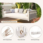 Patio Minimalist Twin Size Garden Swing Bed Wood Porch Swing with Ropes for Backyard, Safe Sloped Design