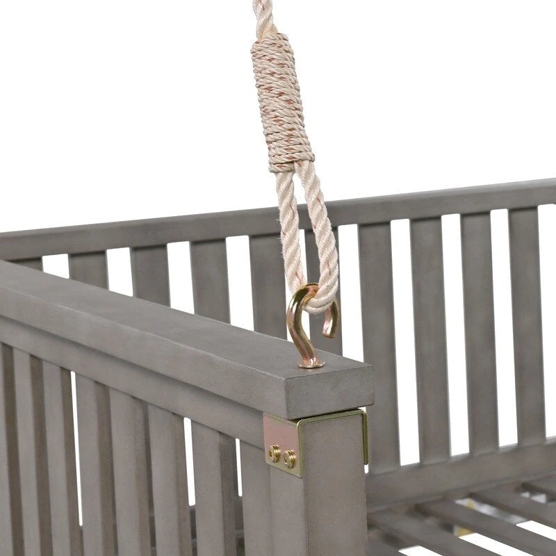 Patio Minimalist Twin Size Garden Swing Bed Wood Porch Swing with Ropes for Backyard, Safe Sloped Design