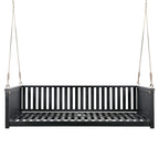 Patio Minimalist Twin Size Garden Swing Bed Wood Porch Swing with Ropes for Backyard, Safe Sloped Design