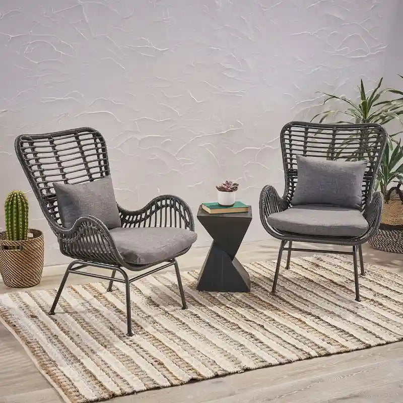 Wicker Patio Chair with Cushions (Set of 2)