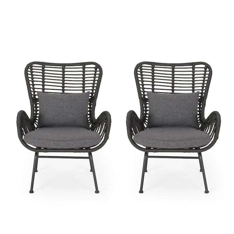 Wicker Patio Chair with Cushions (Set of 2)