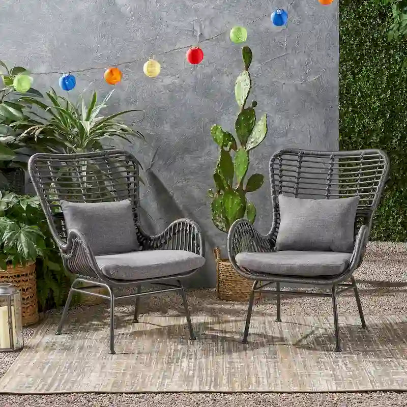 Wicker Patio Chair with Cushions (Set of 2)