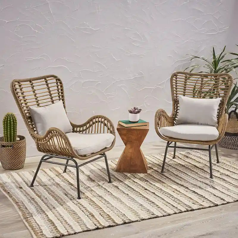 Wicker Patio Chair with Cushions (Set of 2)