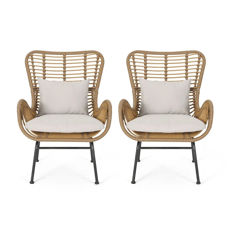 Wicker Patio Chair with Cushions (Set of 2)