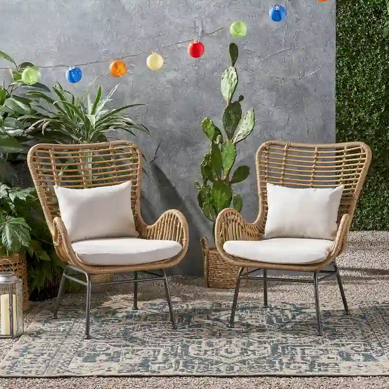 Wicker Patio Chair with Cushions (Set of 2)