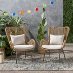 Wicker Patio Chair with Cushions (Set of 2)