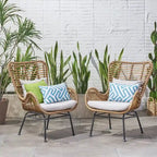 Wicker Patio Chair with Cushions (Set of 2)