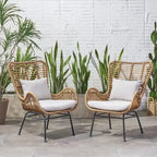 Wicker Patio Chair with Cushions (Set of 2)