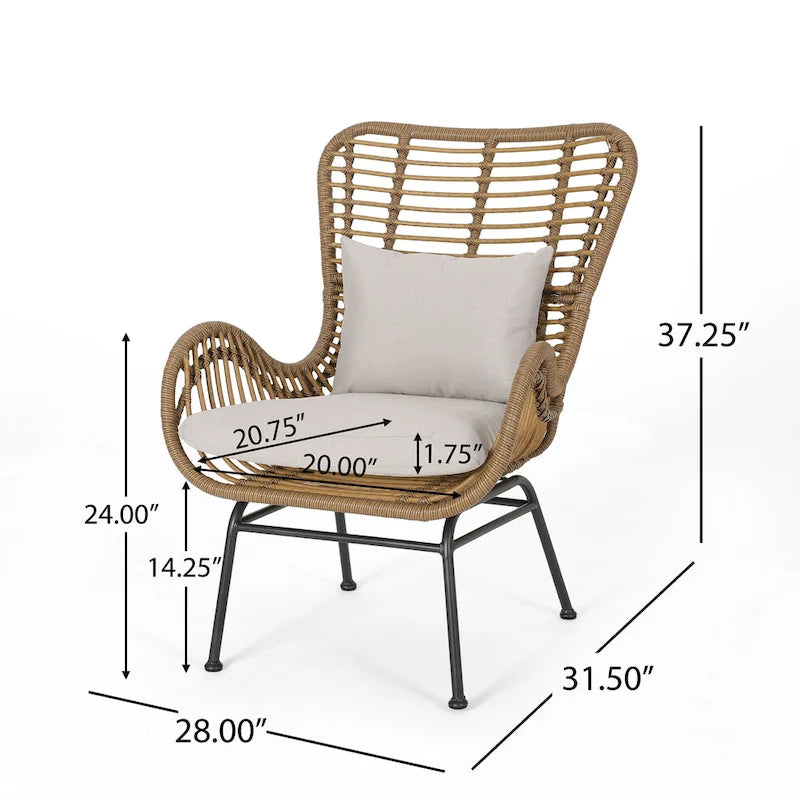 Wicker Patio Chair with Cushions (Set of 2)
