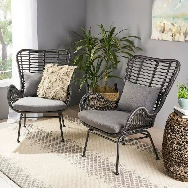 Wicker Patio Chair with Cushions (Set of 2)