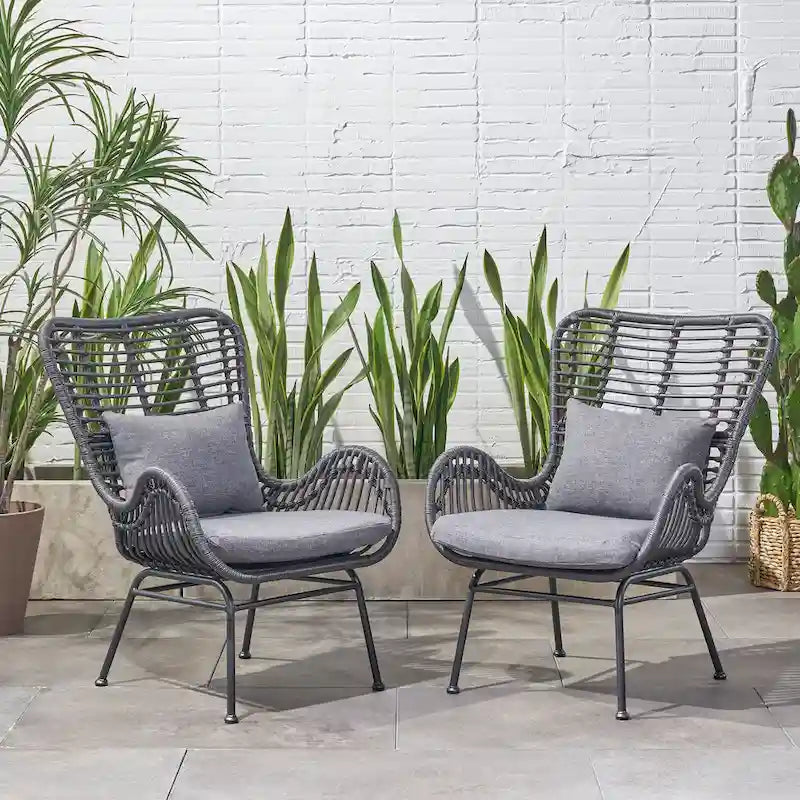 Wicker Patio Chair with Cushions (Set of 2)