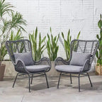 Wicker Patio Chair with Cushions (Set of 2)