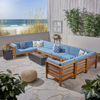 U-Shaped Outdoor Sectional Sofa Set 12-Piece with Fire Pit 8-Seater Acacia Wood