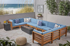 Malawi Outdoor 12-Piece U-Shaped Acacia Wood Sectional Sofa Set with Fire Pit by Christopher Knight Home