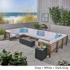 U-Shaped Outdoor Sectional Sofa Set 12-Piece with Fire Pit 8-Seater Acacia Wood