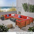 U-Shaped Outdoor Sectional Sofa Set 12-Piece with Fire Pit 8-Seater Acacia Wood