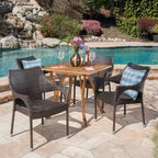 Christopher Knight Home Carroll Outdoor 5-Piece Acacia Wood and Wicker Dining Set