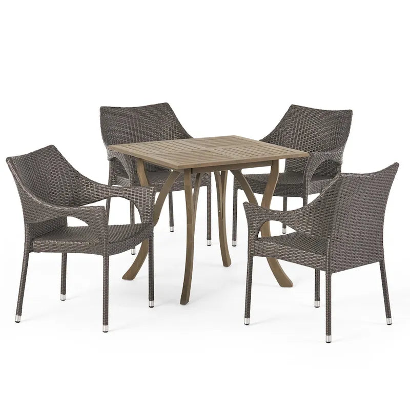 Christopher Knight Home Carroll Outdoor 5-Piece Acacia Wood and Wicker Dining Set