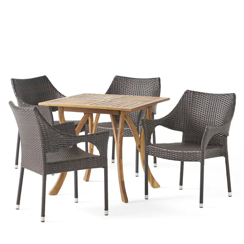 Christopher Knight Home Carroll Outdoor 5-Piece Acacia Wood and Wicker Dining Set