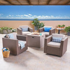 Hudson Outdoor 4 Piece Swivel Club Chair Set with Square Fire Pit by Christopher Knight Home