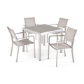 Boris Outdoor Modern 4 Seater Aluminum Dining Set with Faux Wood Table Top by Christopher Knight Home