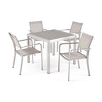 Boris Outdoor Modern 4 Seater Aluminum Dining Set with Faux Wood Table Top by Christopher Knight Home