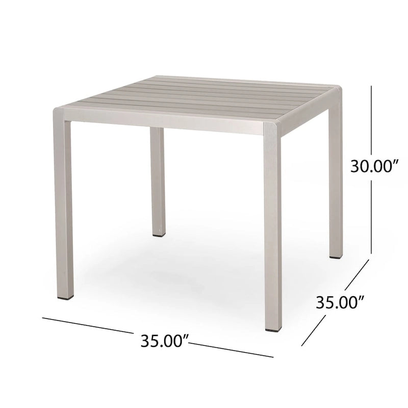 Boris Outdoor Modern 4 Seater Aluminum Dining Set with Faux Wood Table Top by Christopher Knight Home