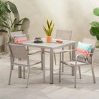 Boris Outdoor Modern 4 Seater Aluminum Dining Set with Faux Wood Table Top by Christopher Knight Home