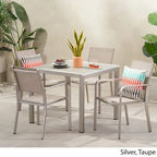Boris Outdoor Modern 4 Seater Aluminum Dining Set with Faux Wood Table Top by Christopher Knight Home