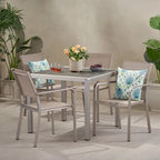 Boris Outdoor Modern 4 Seater Aluminum Dining Set with Faux Wood Table Top by Christopher Knight Home