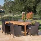 Cobalt Outdoor Wicker Wood Expandable Rectangle Dining Set with Cushions by Christopher Knight Home